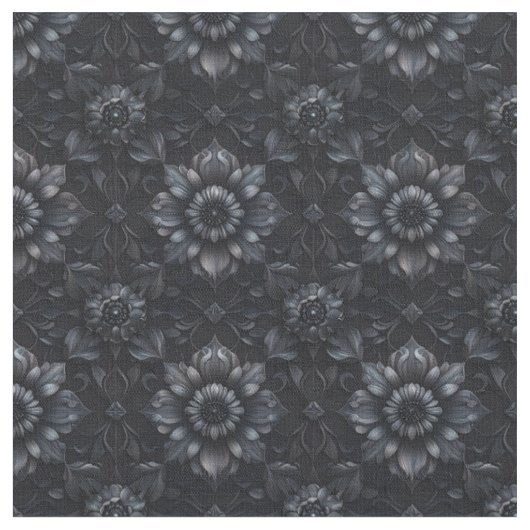 Gothic Black 3D Floral Combed Cotton Stoff (Nahaufnahme)