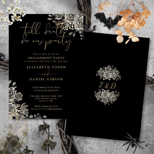 Gothic Black and Gold Engagement Party Einladung