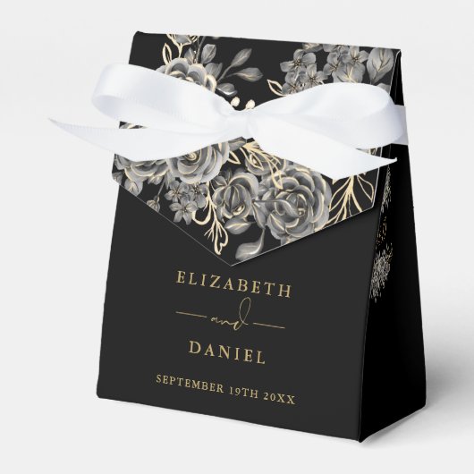 Gothic Black and Gold Floral Monogram Wedding Geschenkschachtel (Vorderseite)