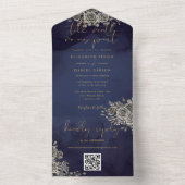 Gothic Black and Gold Floral QR Code Hochzeit All In One Einladung (Innen Boden)
