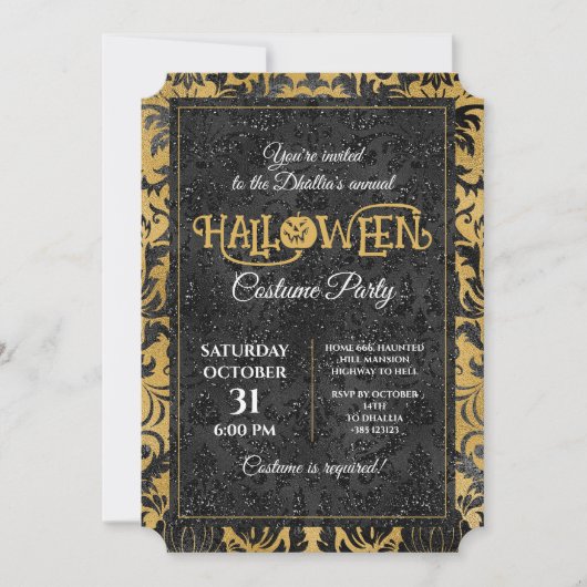 Gothic Black and Gold Halloween-Party Einladung (Vorderseite)