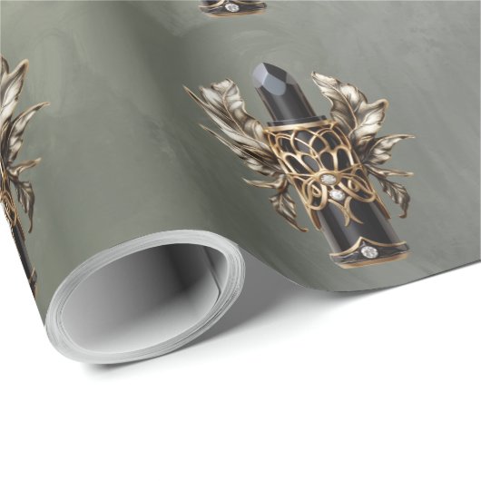 Gothic Black and Gold Lipstick Geschenkpapier (Rolleneckpunkt)