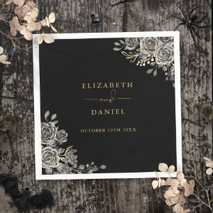 Gothic Black and Gold Rose Blumenhochzeit Serviette