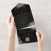 Gothic Black and Gold Rose QR Code Wedding All In One Einladung (Abreißen)