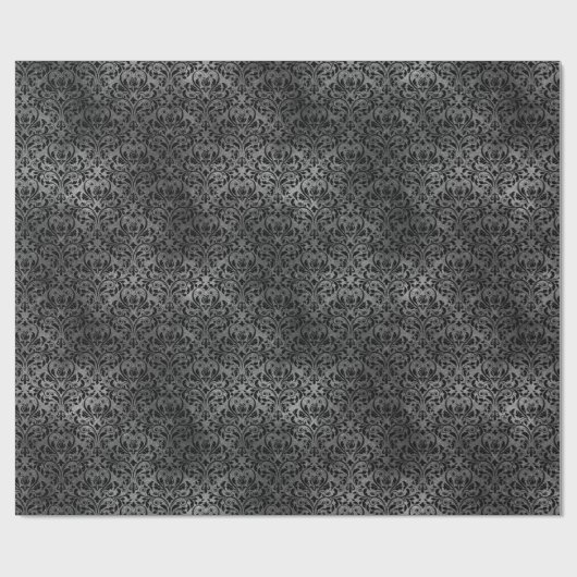 Gothic Black and Gray Grunge Damask Muster Geschenkpapier (Flach)