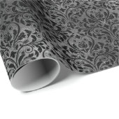 Gothic Black and Gray Grunge Damask Muster Geschenkpapier (Rolleneckpunkt)