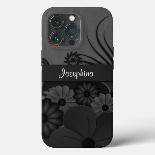 Gothic Black and Gray Hibiskus Floral Case-Mate iPhone Hülle (Rückseite)