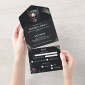 Gothic Black and Lila Halloween Wedween Skull Al All In One Einladung (Abreißen)