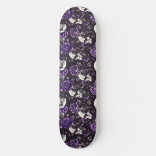 Gothic Black and Lila Skulls Rose Skateboard