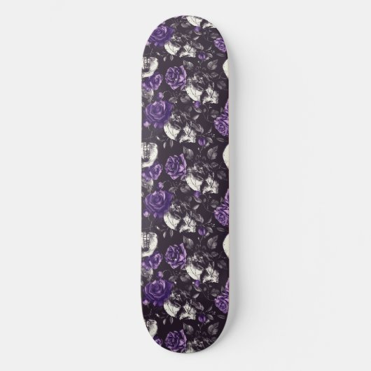 Gothic Black and Lila Skulls Rose Skateboard (Vorderseite)