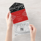 Gothic Black and Red Wedding QR Code All In One Einladung (Abreißen)