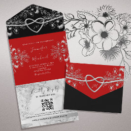 Gothic Black and Red Wedding QR Code All In One Einladung