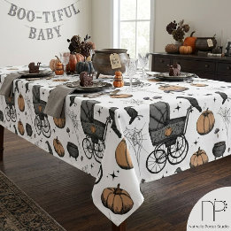 Gothic Black and White Baby Carriage Halloween Tischdecke