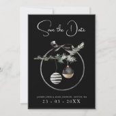 Gothic Black and White Christmas Baubles Save The Date (Vorderseite)