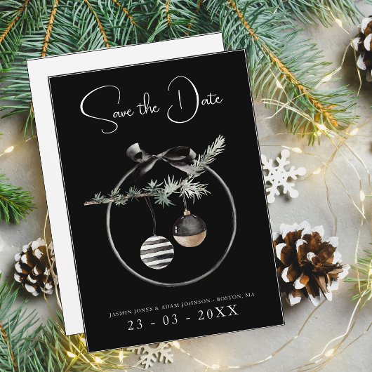 Gothic Black and White Christmas Baubles Save The Date