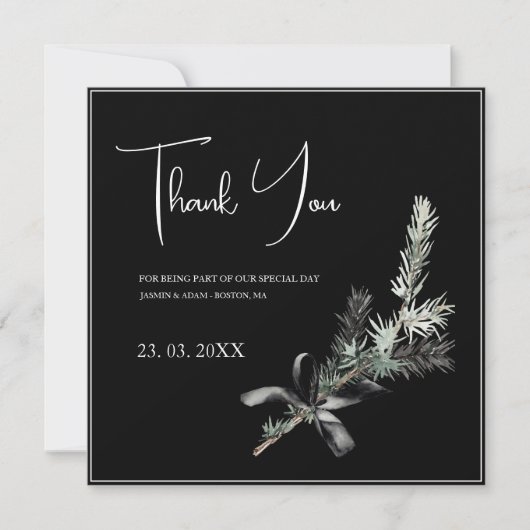 Gothic Black and White Christmas Branch Dankeskarte (Vorderseite)