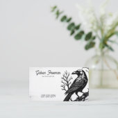 Gothic Black and White Crow Tattoo Artist Visitenkarte (Stehend Vorderseite)