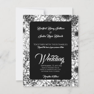 Gothic Black and White Floral Wedding Einladung