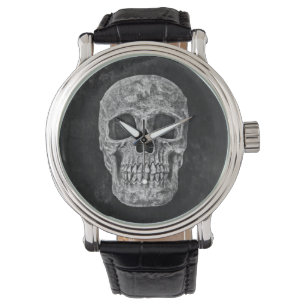 Gothic Black and White Grunge Skull Armbanduhr