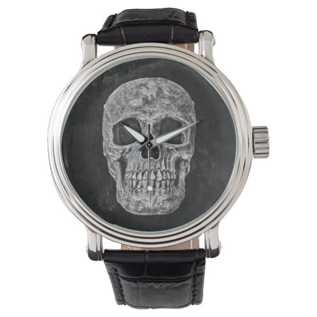 Gothic Black and White Grunge Skull Armbanduhr (Vorderseite)