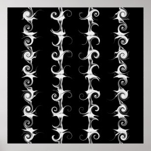 Gothic Black and White Linear Curlicue Muster Poster