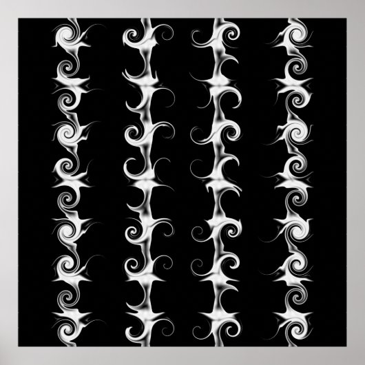 Gothic Black and White Linear Curlicue Muster Poster (Vorne)