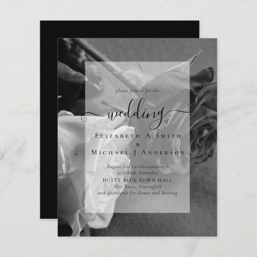 Gothic Black and White Roses Goth Wedding Einladun (Vorne/Hinten)