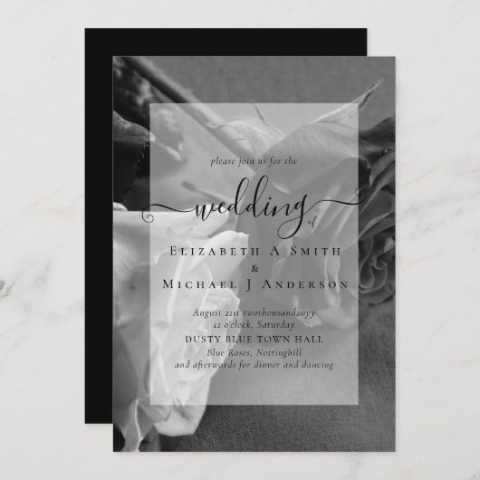 Gothic Black and White Roses Goth Wedding Einladun (Vorne/Hinten)