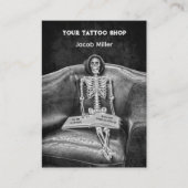 Gothic Black and White Skeleton Tattoo Shop Visitenkarte (Vorderseite)