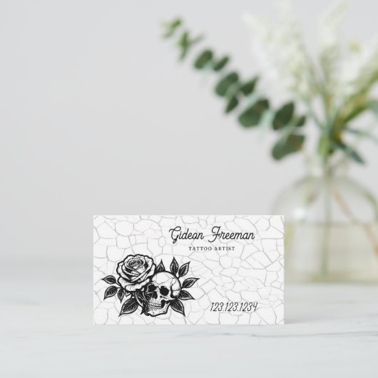 Gothic Black and White Skull Tattoo Shop Visitenkarte (Stehend Vorderseite)