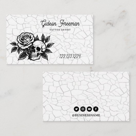 Gothic Black and White Skull Tattoo Shop Visitenkarte (Vorne/Hinten)