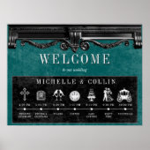 Gothic Black & Aquamarin Order of Events Wedding Poster (Vorne)