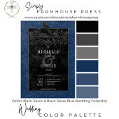 Gothic Black Arch & Black Rose Blue Wedding Einladung
