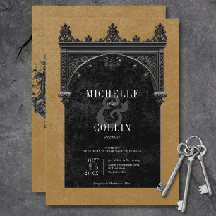 Gothic Black Arch & Black Rose Goldene Hochzeit Einladung