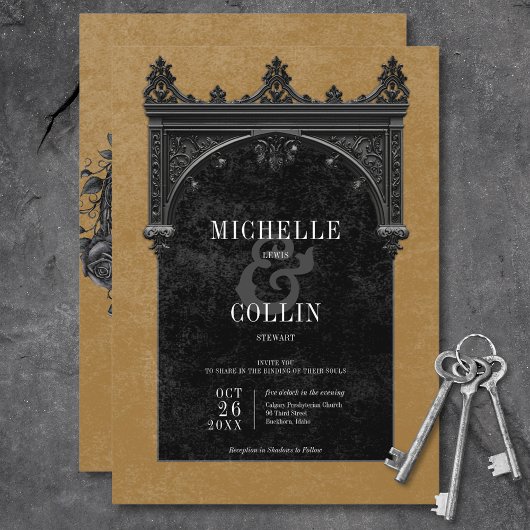 Gothic Black Arch & Black Rose Goldene Hochzeit Einladung