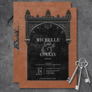 Gothic Black Arch & Black Rose Rust Wedding Einladung