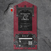 Gothic Black Arch & Black Rose Wine QR Code All In One Einladung