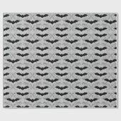 Gothic Black Bat Silver Grau Damast Halloween Geschenkpapier (Flach)