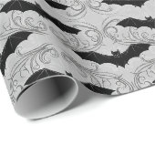 Gothic Black Bat Silver Grau Damast Halloween Geschenkpapier (Rolleneckpunkt)
