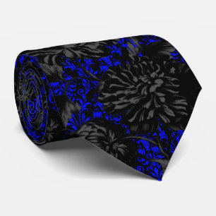 Gothic Black & Blue Damask Floral Wedding Neck Tie Krawatte