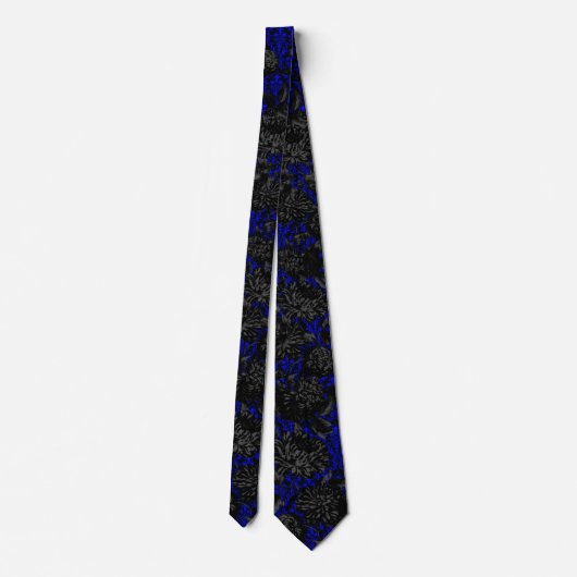 Gothic Black & Blue Damask Floral Wedding Neck Tie Krawatte (Rückseite)