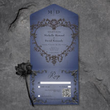 Gothic Black & Blue Filigree Herz QR Code
