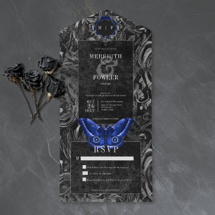 Gothic Black Blue Filigree Motte Keine Hochzeitsma All In One Einladung