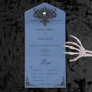 Gothic Black & Blue Halloween-Filigran-Abendessen All In One Einladung