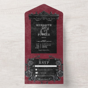 Gothic Black Border 4 & Black Roses Wein ohne Aben All In One Einladung