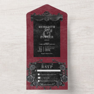 Gothic Black Border & Black Roses Wein ohne Abende All In One Einladung