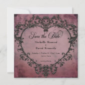Gothic Black & Burgund Filigree Herzenssehen Save The Date (Vorderseite)