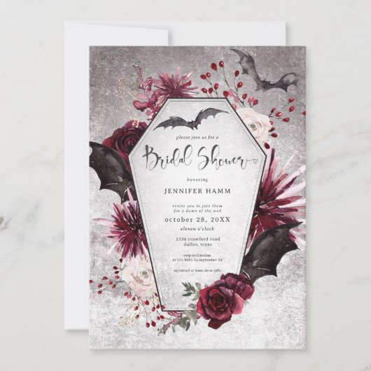 Gothic Black & Burgund Spooky Brautparty Einladung (Vorderseite)