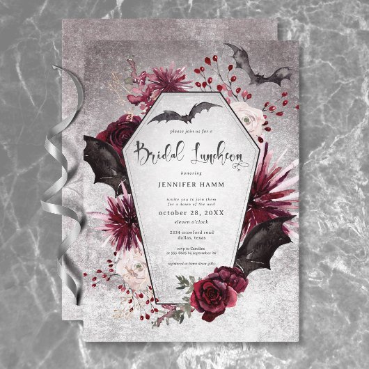 Gothic Black & Burgund Spooky Bridal Luncheon Einladung