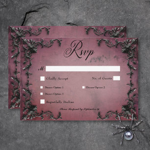 Gothic Black & Burgundy Filigree Herzessen RSVP Karte